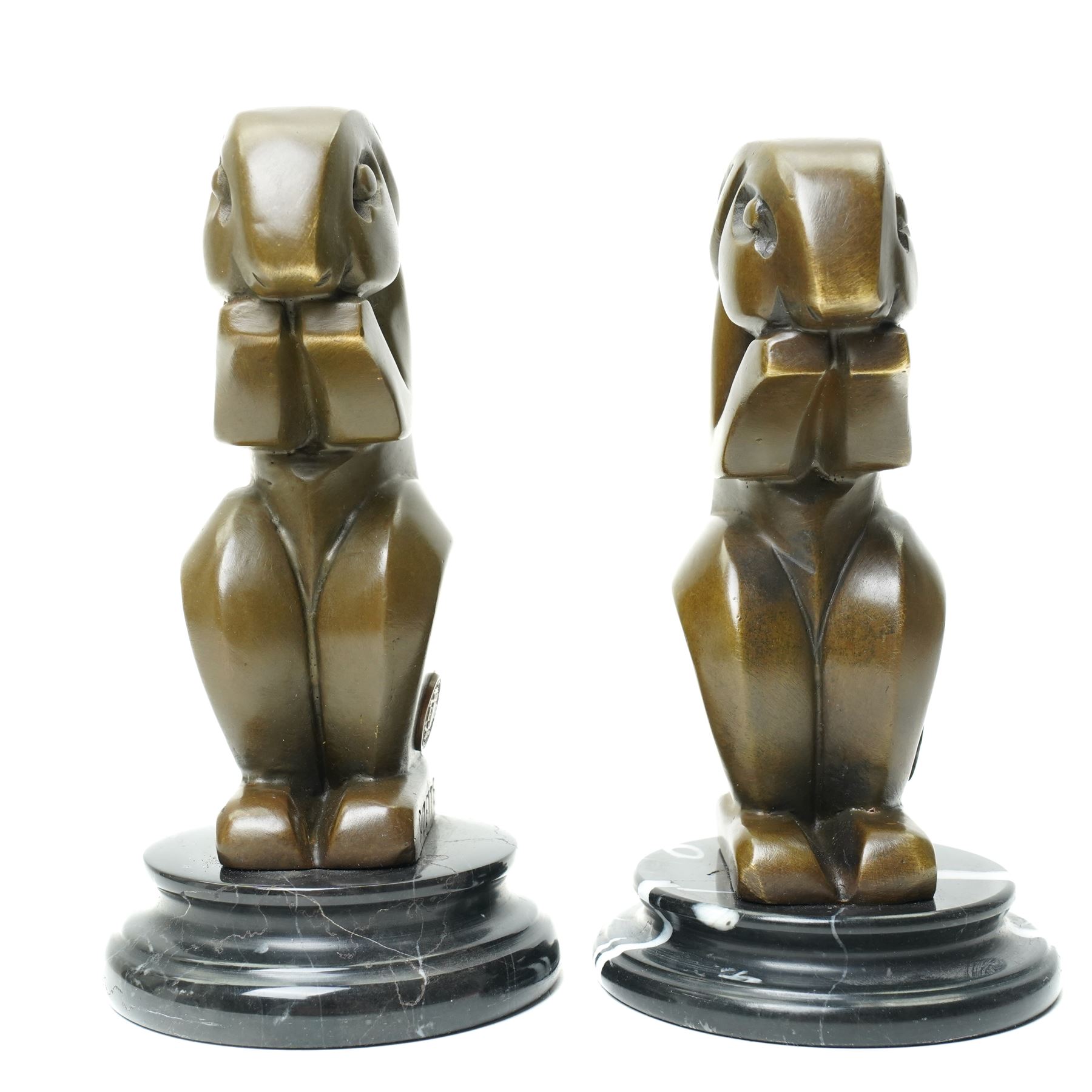 After André Bizette-Lindet - pair of Art Deco style bronze rabbits, bearing signature and foundry stamp, overall H16cm (2)