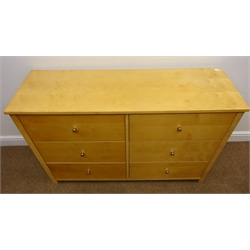  Light beech chest of six drawers, W120cm, H77cm, D40cm  