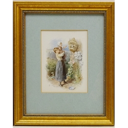  Girl Holding a Child, colour print after Myles Birket Foster (British 1825-1899) 12.5cm x 9.5cm    