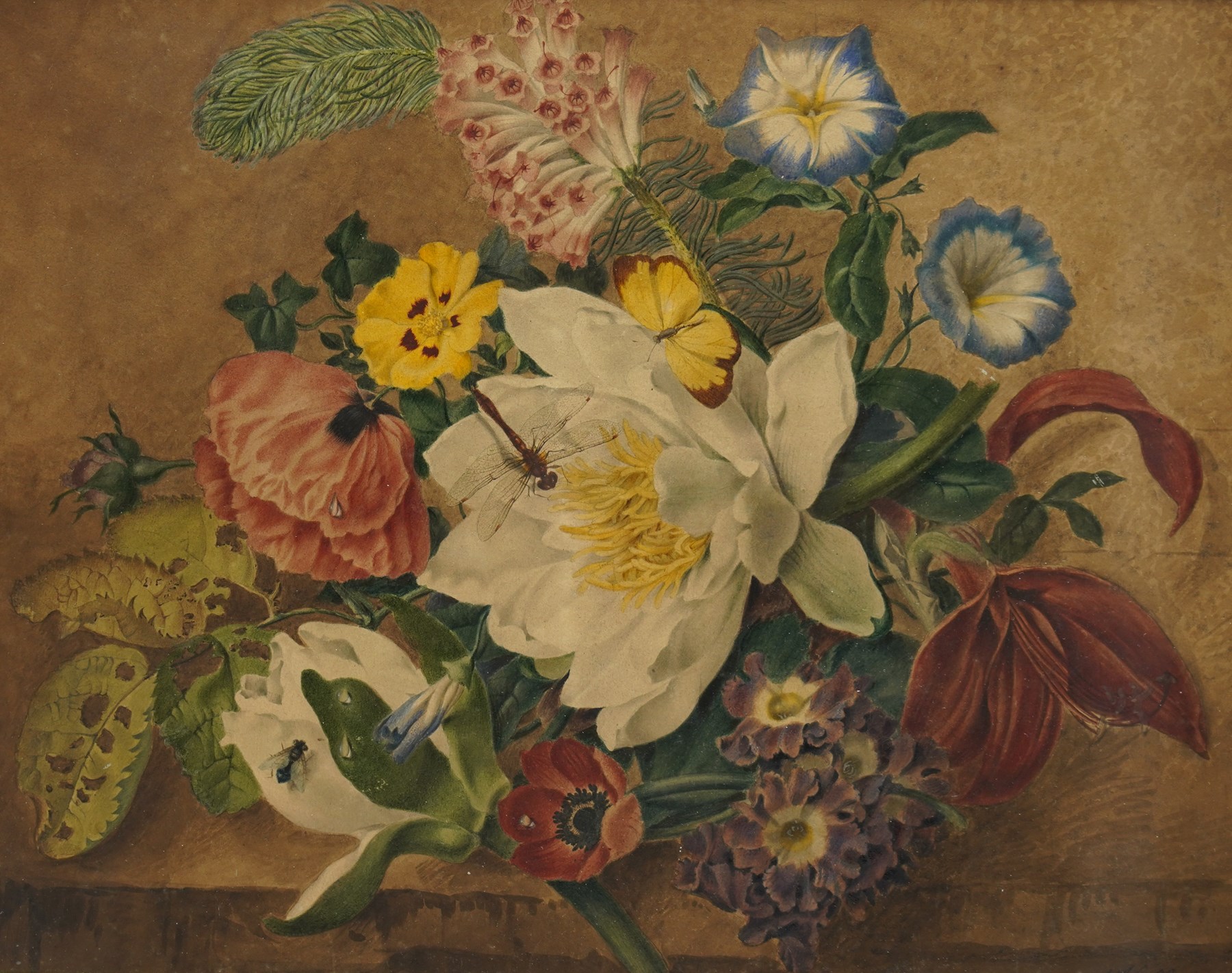 N Kelly (British 19th century): Still Life of Flowers and Insects, watercolour signed and dated 1819, 28cm x 36cm 