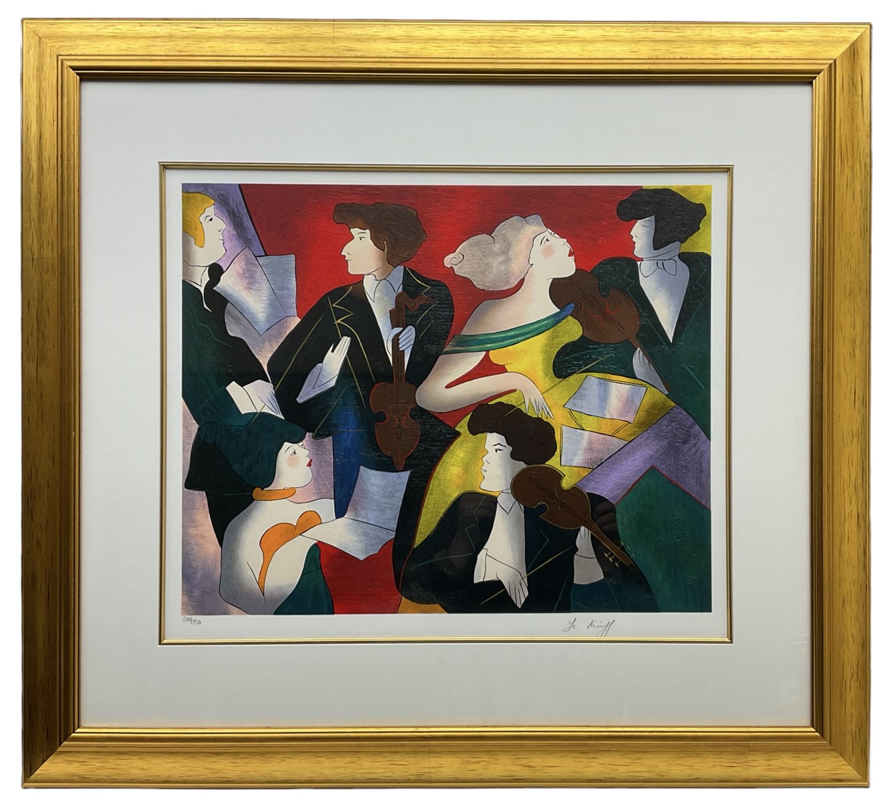 Linda Le Kinff (French 1949-): 'Ingredients' and 'Orchestra de Toulouse', pair limited edition colour serigraphs signed in pencil and numbered 200/350 and and European Artist Proof 25/50, respectively 43cm x 52cm (2)