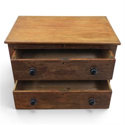 Victorian stained pine converted chest, fitted with two drawers, twin carrying handles, raised on bracket feet