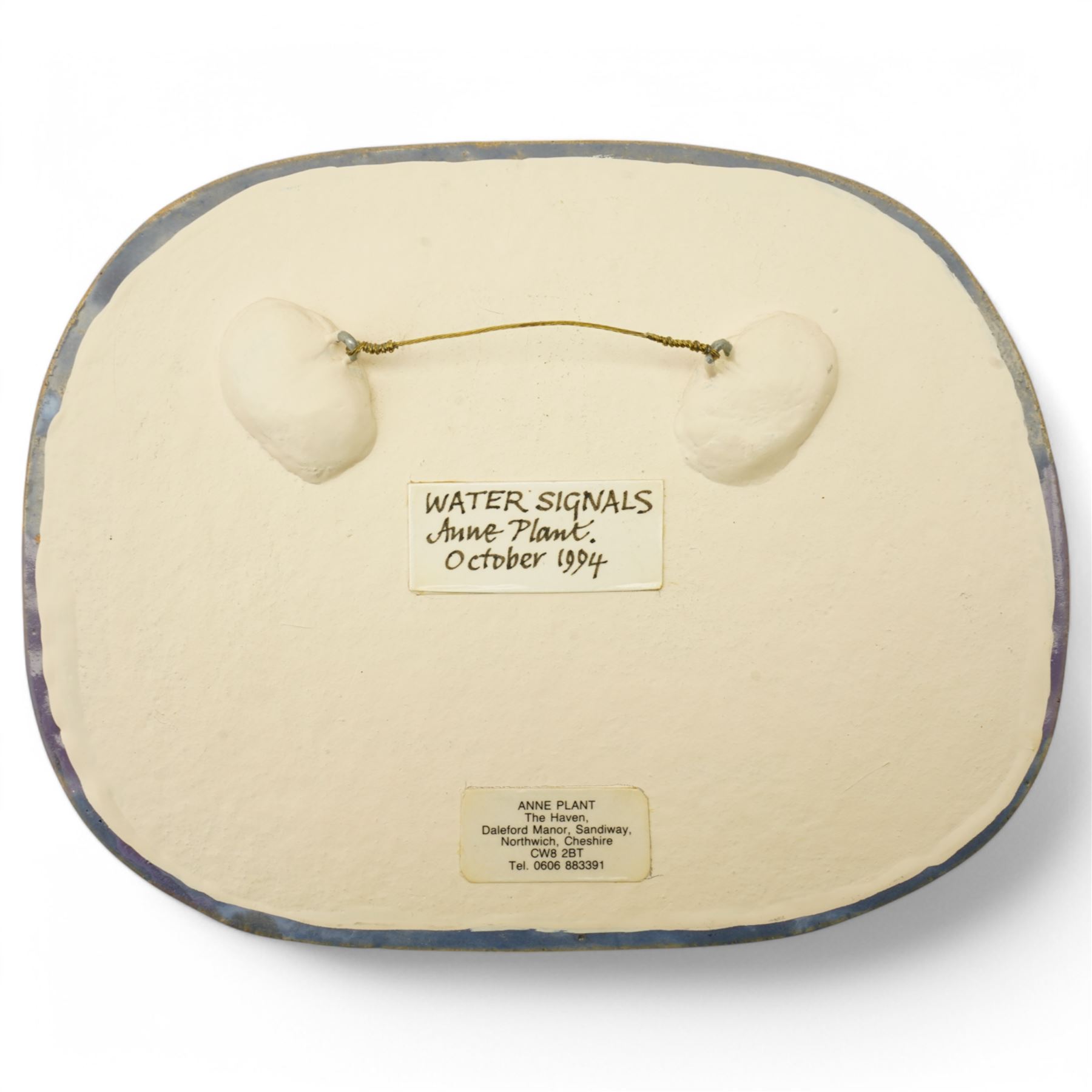 Anne Plant (British 1934-2019): 'Water Signals' 'Tree of Life' and 'Sea Picture', set three stoneware wall-hanging sculptures, signed and titled verso, largest D25cm (3)