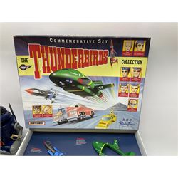 Matchbox 'The Thunderbirds' limited edition Commemorative Set, boxed with paperwork; Tomy 'Mr. D.J.' blue plastic robot radio; Mettoy Walt Disney Movie Viewer with three cassettes; and 1995 boxed set of the Star Wars trilogy VHS video tapes
