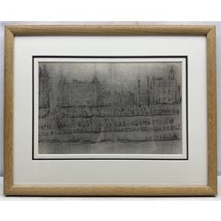 Attrib. Laurence Stephen Lowry RBA RA (Northern British 1887-1976): 'Salford', pencil signed with initials titled and indistinctly dated 1959?, 26cm x 41cm 
Provenance: private deceased Cheshire collection, as featured on Antiques Roadshow, Liverpool Metropolitan Cathedral, Series 37, March 2015, with Rupert Maas.