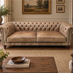 Distinctive Chesterfield - Chesterfield upholstered in taupe leather, deep button back and...