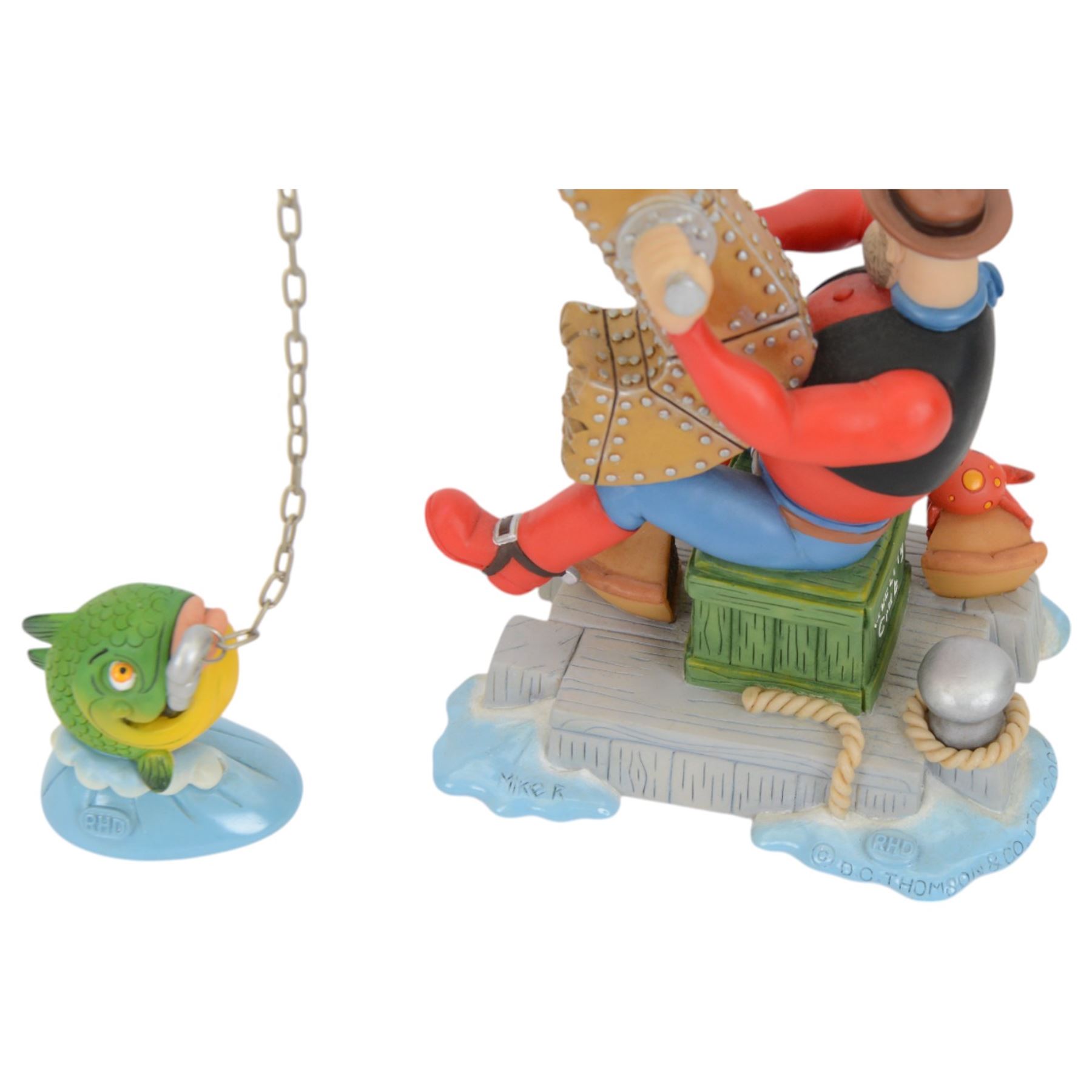 Four Robert Harrop Beano Dandy Collection figures, comprising The Roundabout Rascals BDMB1, The Beano Book Front Cover 1965 BDFC04, The Swining Scoundrels Musical Box BDM2 and Desperate Dan Gone Fishing BDS14, all limited First Edition with original boxes 