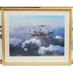 After Robert Taylor (British 1946-): 'Memorial Flight' 'The Lancaster VCs' and 'Lancaster', three colour prints signed by various pilots, max 43cm x 61cm (3)