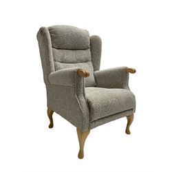 The Cotswold Chair Company - 'Berkeley Queen Anne' wingback armchair, upholstered in textured scroll fabric with sprung seat, on cabriole supports