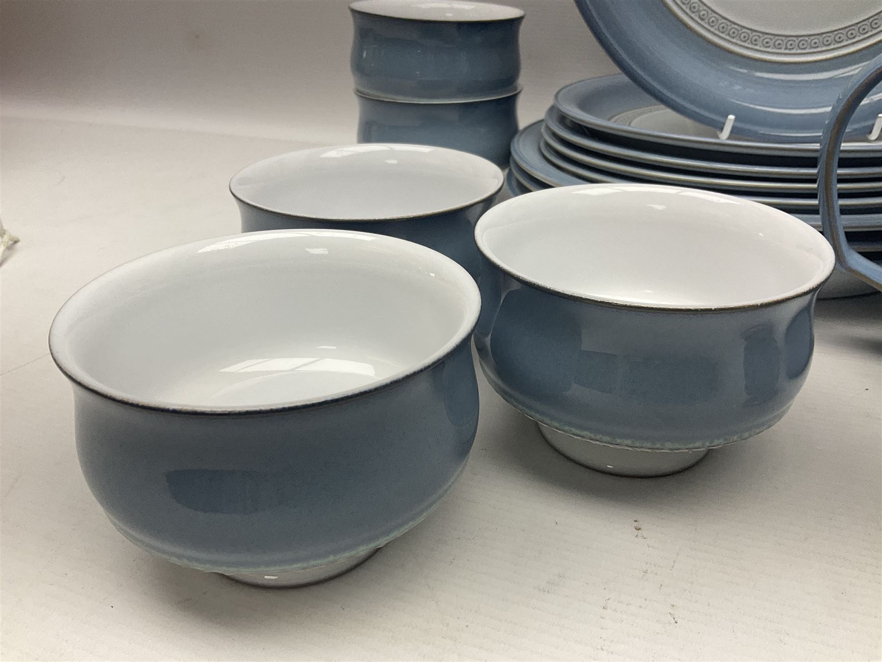 Denby Castile part tea and dinner service, including teapot, eight dinner plates, nine cups and saucers, nine side plates etc