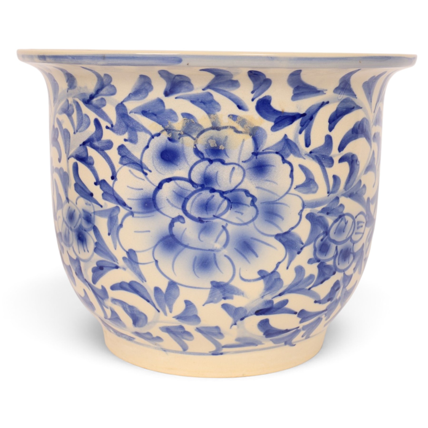 Graduating pair of jardinieres, decorated with peonies amongst foliage, largest H25cm, D32cm 