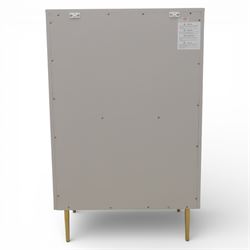 Made.com - 'Ebro' grey four drawer chest, gold painted metal shaped handles, rounded corners with fluted detail, raised on gold painted metal tapered supports