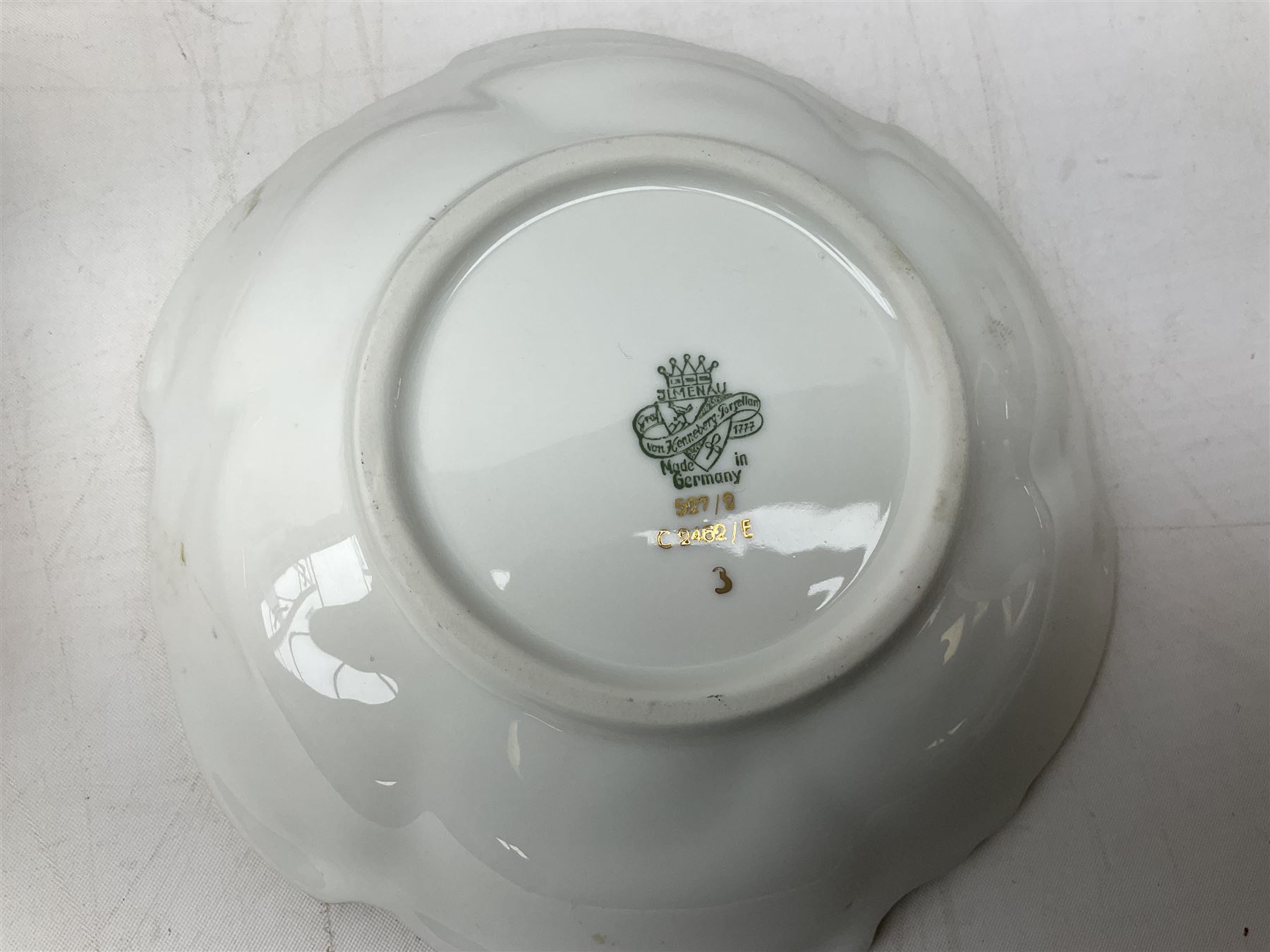 Spode Campanula pattern tulip vase, footed bowl and covered trinket dish, together with six Jlmenau dishes and three other vases 