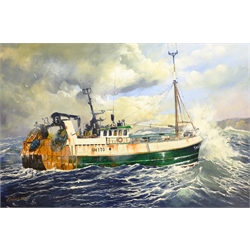 S Trueman (British 20th/21st century): Scarborough trawler 'The Maggie M' SH170, oil on board signed and dated 2000, 59cm x 89cm