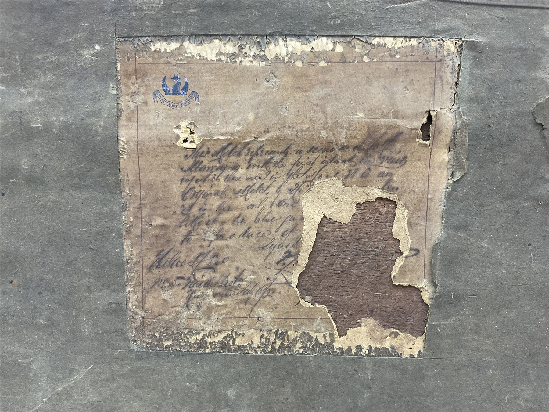 English Colonial School (Late 19th century): Figures on the Lakeside - India, oil on board unsigned 16cm x 31cm 
Notes: inscribed on a partial label verso - 'This sketch represents a scene in Thelatfe, Marrajra / Manajra with the first island in view of which there are 3 in thelatfe(?). It is an original sketch by H ... it is the only one ... like it, he also ... to reproduce it ... Syaid, Italy 1872.'