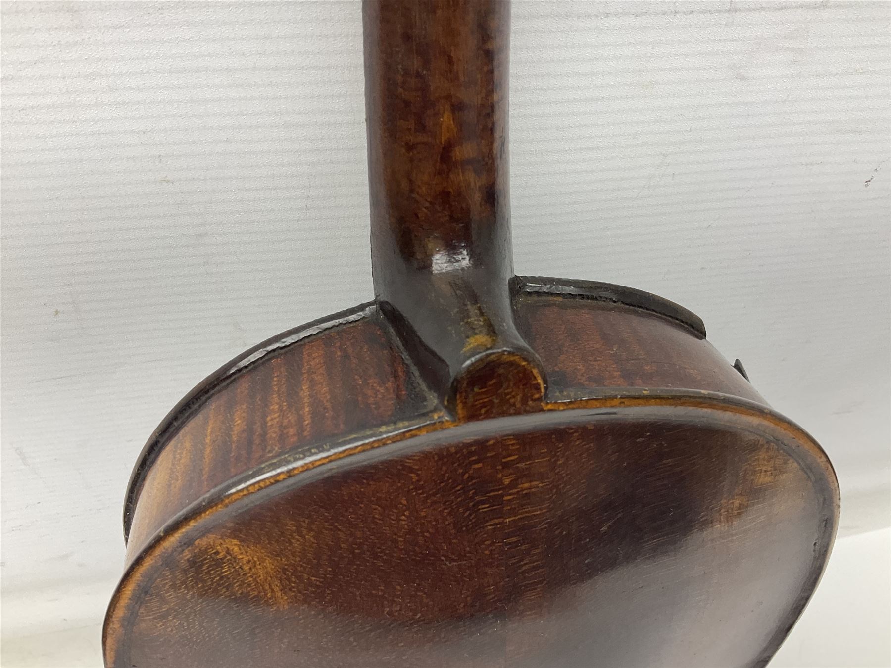 German trade violin c1900 stamped PAGANINI with 35.5cm two-piece maple back and ribs and spruce top L58.5cm overall; in carrying case; and another German trade violin for spares or repair; in carrying case (2)