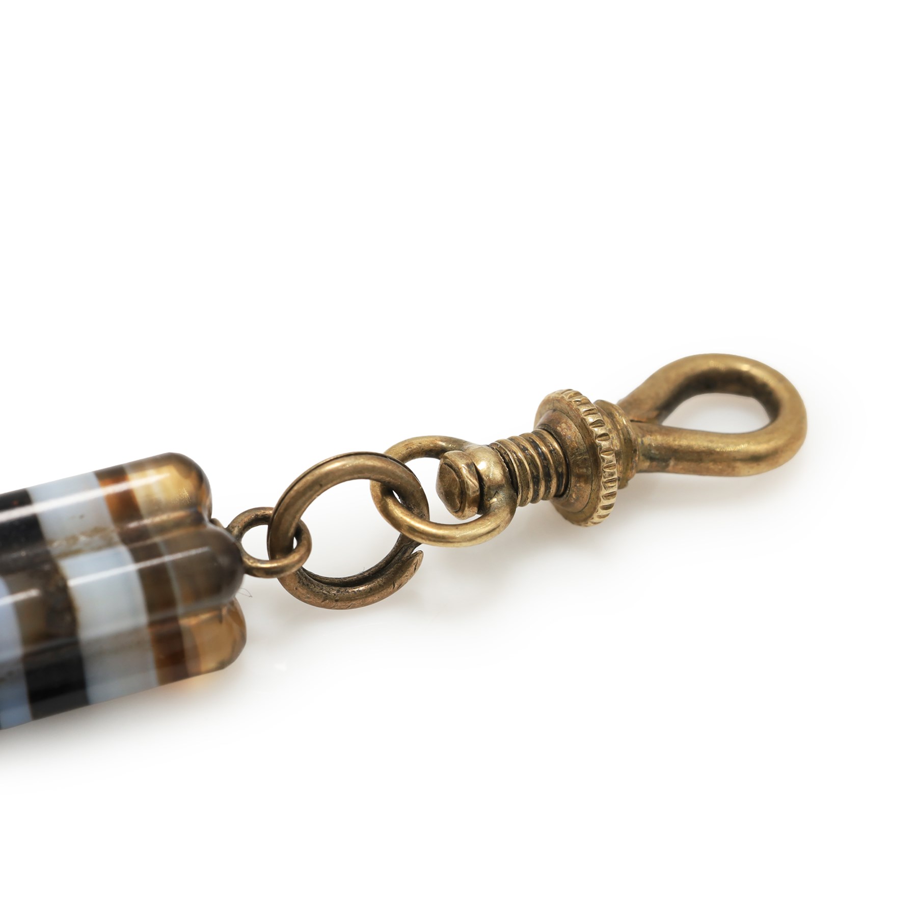 19th / early 20th century banded agate whistle, on an again chain
