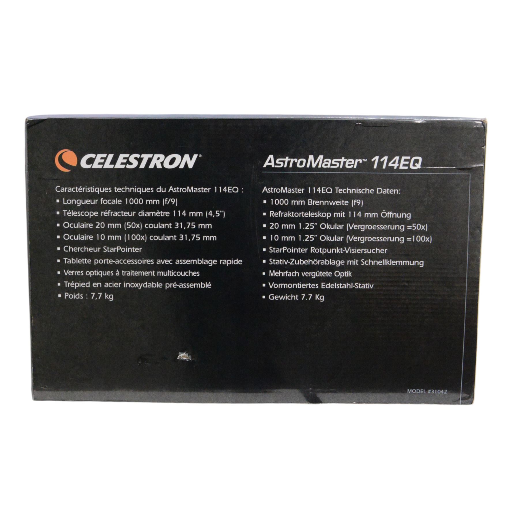 Celestron AstroMaster 114EQ telescope, boxed