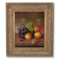 John F Smith (British 1934-): Still Life of Fruit, pair oils on board signed 29cm x 24cm
Notes: Smith was employed by Royal Worcester as a fruit painter between 1950 and 1971.