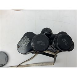 Pair of Rayswi of Harrogate carved oak candlesticks with brass mounts, in the form of an imp, together with a cased pair of Photopia binoculars, mother of pearl opera glasses, Bush radio, oak inkstand etc