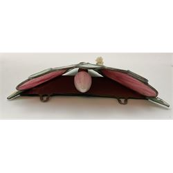 Five Tiffany style pink and blue leaded glass wall lights, approximately H23.5cm. 