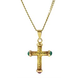 18ct gold paste stone set cross pendant necklace, stamped 750