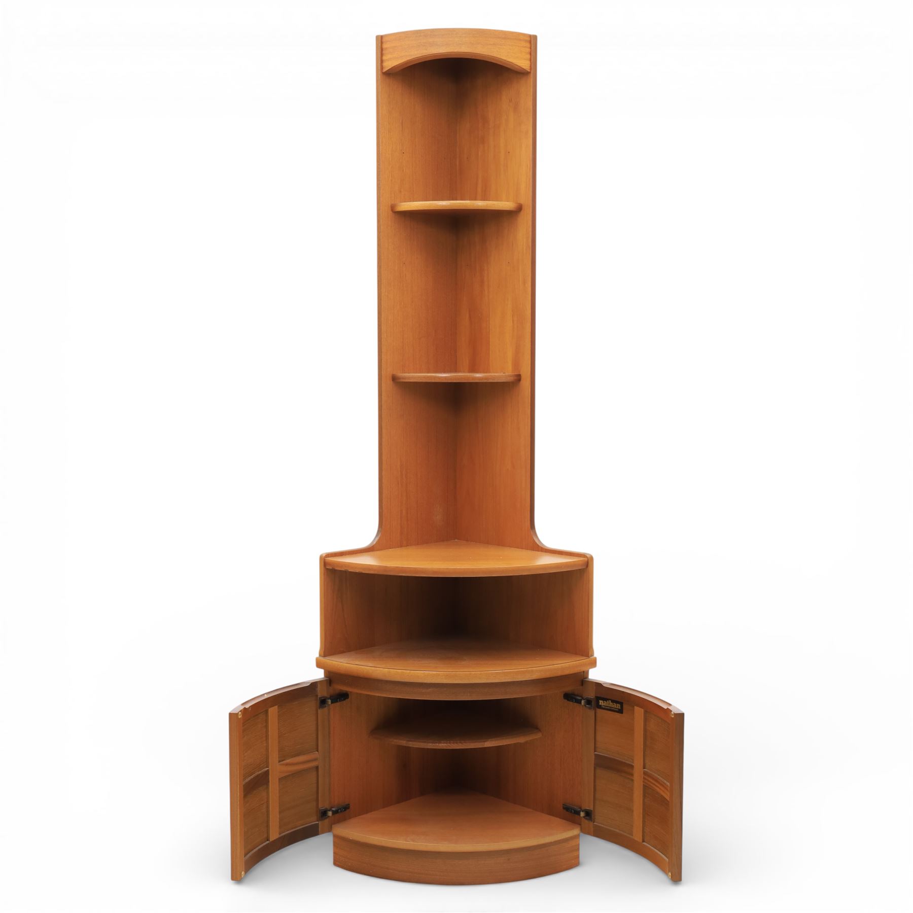 Nathan - 'Squares' corner cabinet, two shelves above an open recess with signature square panelled cabinet doors