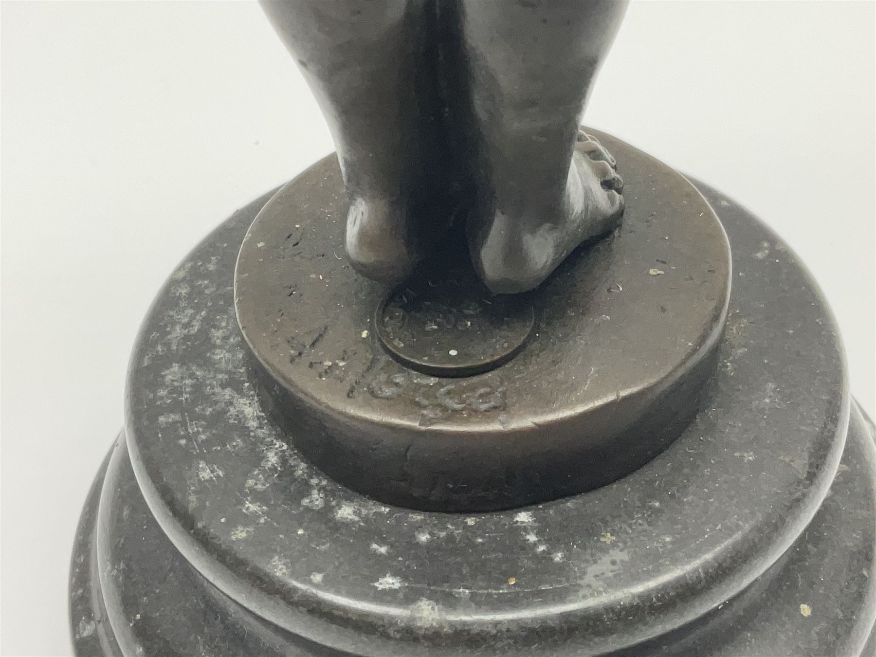 After Moreau, bronzed figure modeled as an angel holding a bow, with foundry mark upon socle base, H30cm