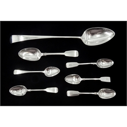 George III silver serving spoon, Old English pattern by Alice & George Burrows II, London 1801, silver vesta case and other George III and later silver flatware, approx 9oz