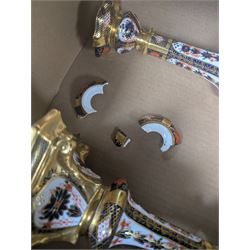 Pair of Royal Crown Derby Imari Pattern Candlesticks, numbered 1128, H27cm