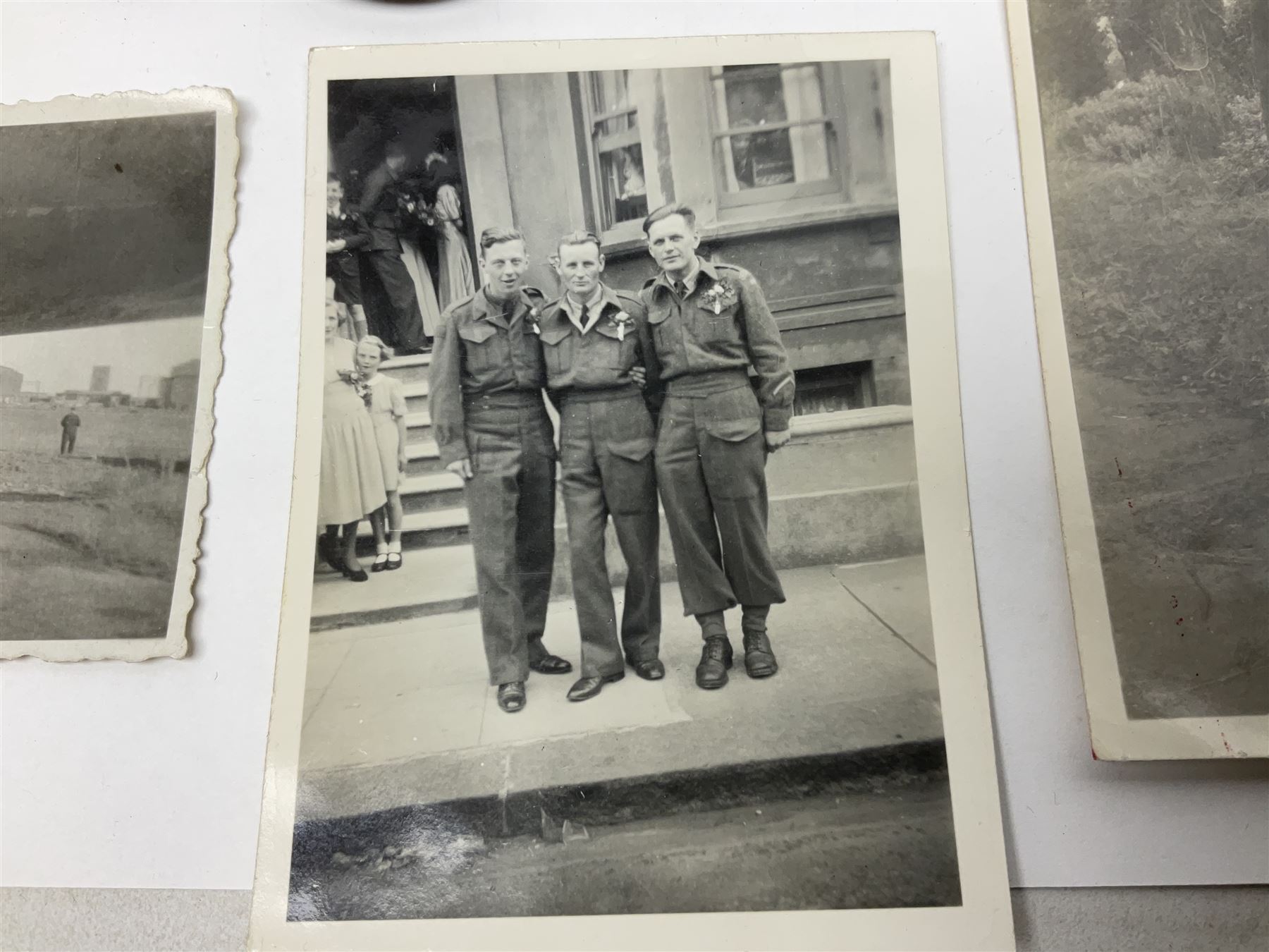 WW2 group of five medals comprising 1939-1945 War Medal, Defence Medal, 1939-1945 Star, France and Germany Star and Canadian Volunteer Service Medal; on wearing bar with ribbons; with a medal box and slip and three photographs