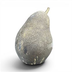 Pair of weathered cast stone garden models of fruit, in the form of an apple and pear