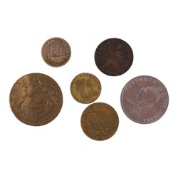 9ct gold replica touch piece, Queen Victoria 1892 silver half crown coin, and four further coins