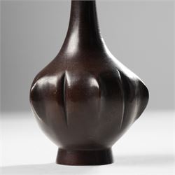 Japanese red patinated bronze bottle vase, the base with naturalistic lobed decoration, unmarked, H19cm 