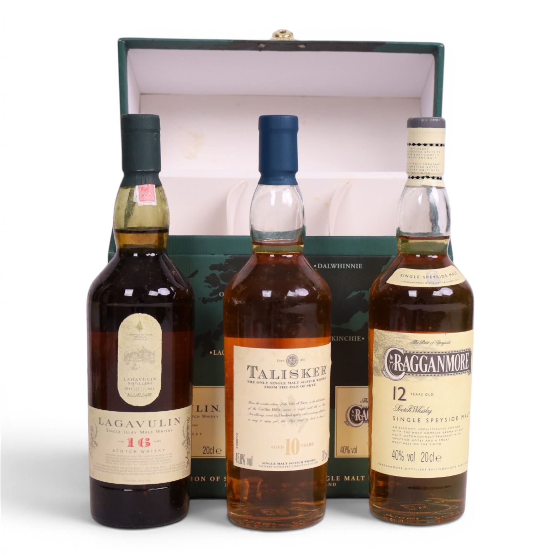 Oban, 14 year old, single malt scotch whisky, Glen Moray single speyside malt scotch whisky, Fettercairn1824 12 year old single malt scotch whisky and gift set of the The Classic Malts, various contents and proof 
