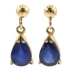 Pair of 9ct gold sapphire pendant stud earrings