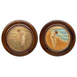 After William Henry Margetson (British 1861-1940): 'Flowers of the Field' and 'The Sea Hath its Pearls', pair of circular prints in matching frames, prints 50cm x 50cm, frames overall 67.5cm x 67.5cm (2)