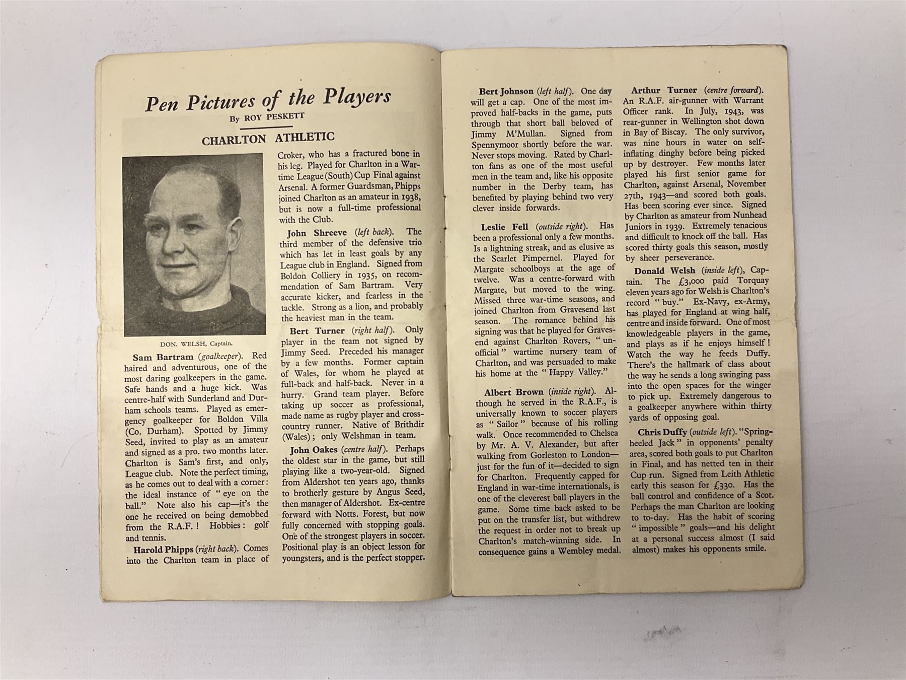 1946 FA Cup Final Charlton Athletic v Derby County football programme played 27th April 1946 at Wembley. Provenance: By direct descent from the family of Raich Carter having been consigned by his daughter Jane Carter.
