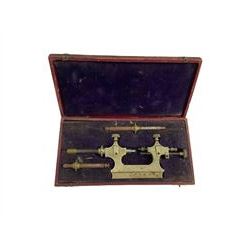 Brass watchmakers pivoting tool c1900 in original velvet lined box with attachments.