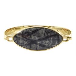 9ct gold oval Picasso jasper wide bangle by C W Sellors, Sheffield 2003