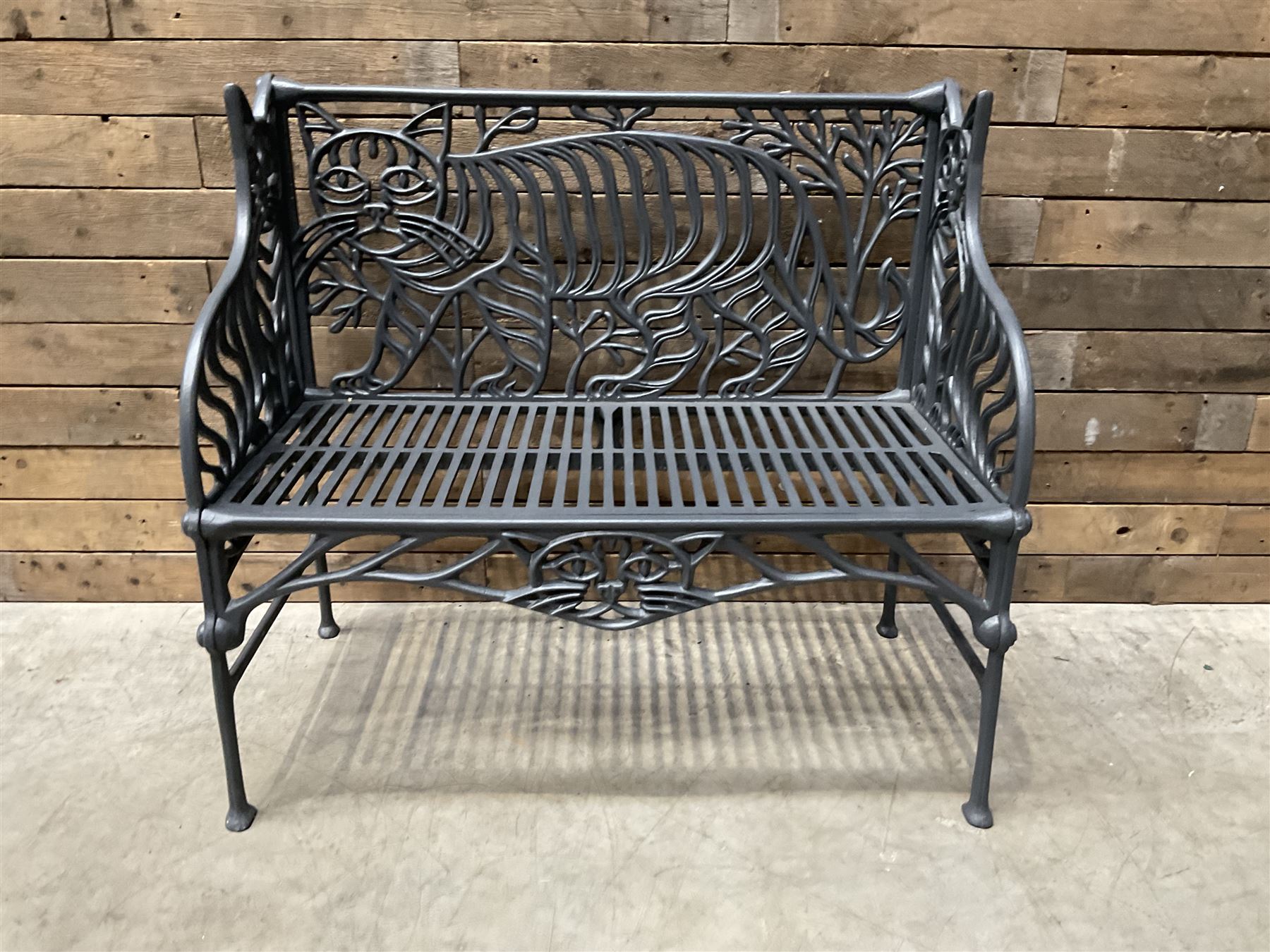 Richard Bawden (1936-2024); - Cat design painted cast iron garden bench
