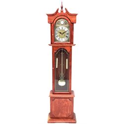 Contemporary stained beech longcase clock, Roman dial signed 'C. Wood & Son', 31-day twin train driven movement striking the hours and half on rods
