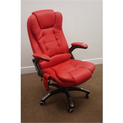  Red leather swivel office chair  
