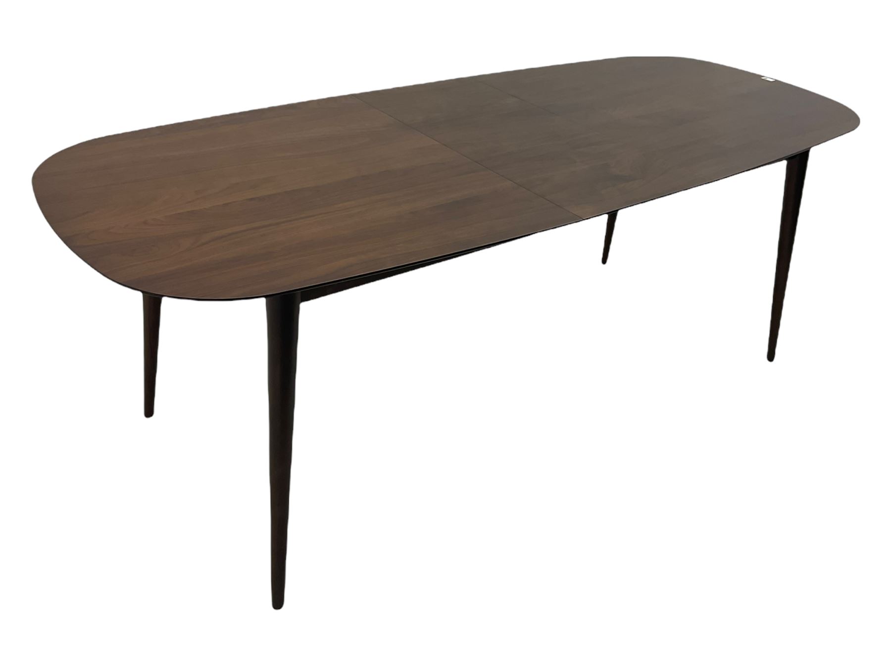 Bentley Designs - Premier collection 'Oslo' contemporary walnut extending dining table and six chairs upholstered in steel grey fabric. 