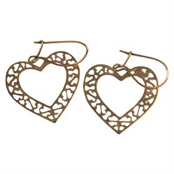 9ct gold jewellery, including pair of heart pendant earrings, pair of hoop earrings and a cross pendant necklace