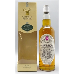  Glen Grant Single Highland Malt Whisky, 21 Years old, bottled by Gordon & MacPhail, 70cl, 40%vol, in window carton, 1 bottle.  Provenance: Yorkshire Private Collector   