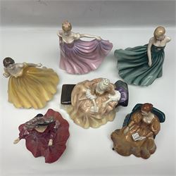 Six Royal Doulton figures, comprising Romance HN2430, Sarah HN3978, Rachel HN3976, Patricia HN3365, Elizabeth HN4426 and Reverie HN2306, all with printed mark beneath  