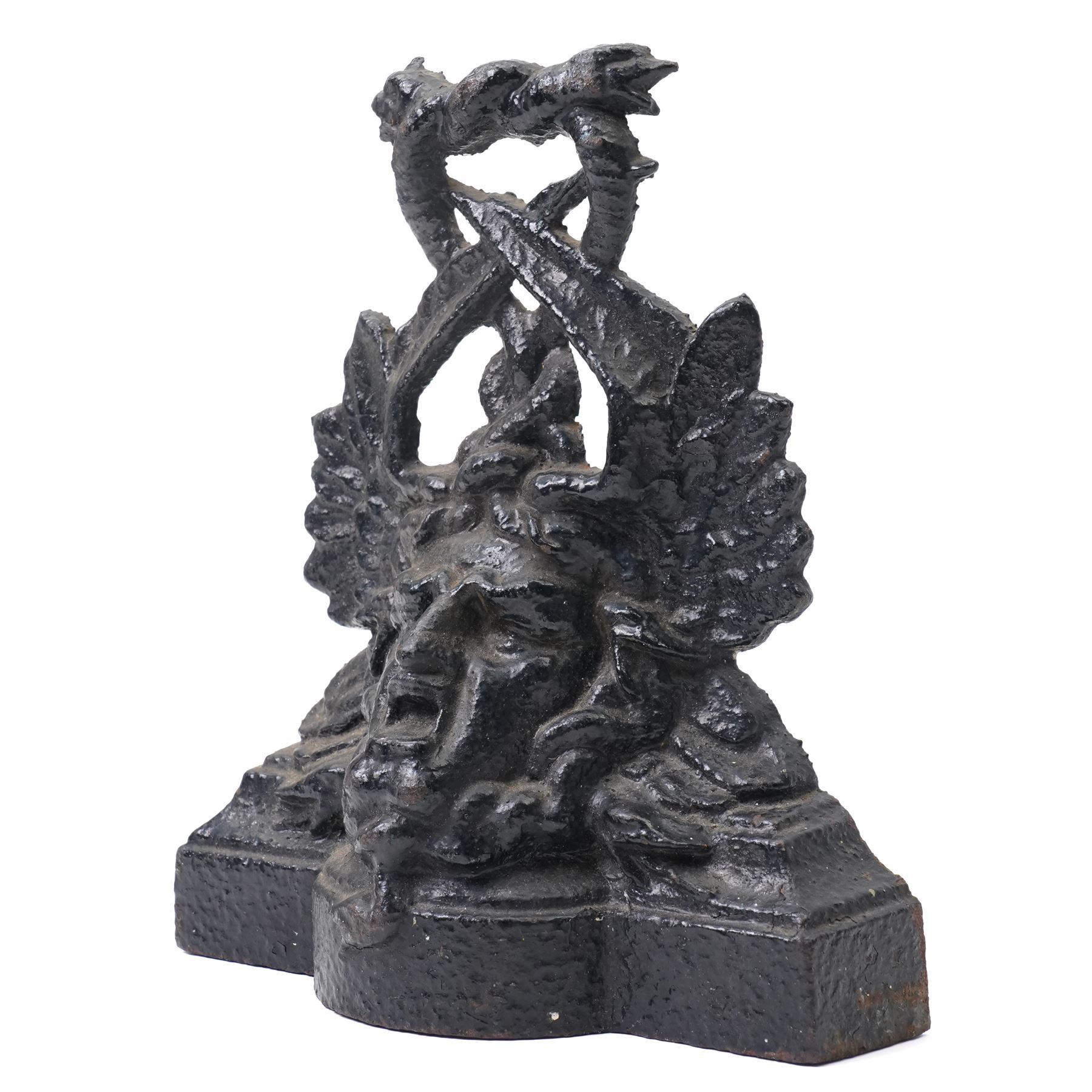 Victorian painted cast iron door porter, cast with a Medusa head and entwined serpents, H27cm