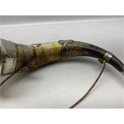 Silver-plate mounted hunting horn, made for the Yorkshire Foresters, L37cm