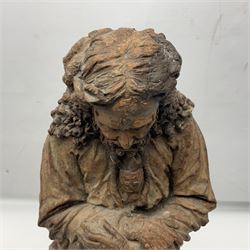 Religious terracotta sculpture, depicting Jesus with his crown of thorns, H54cm 